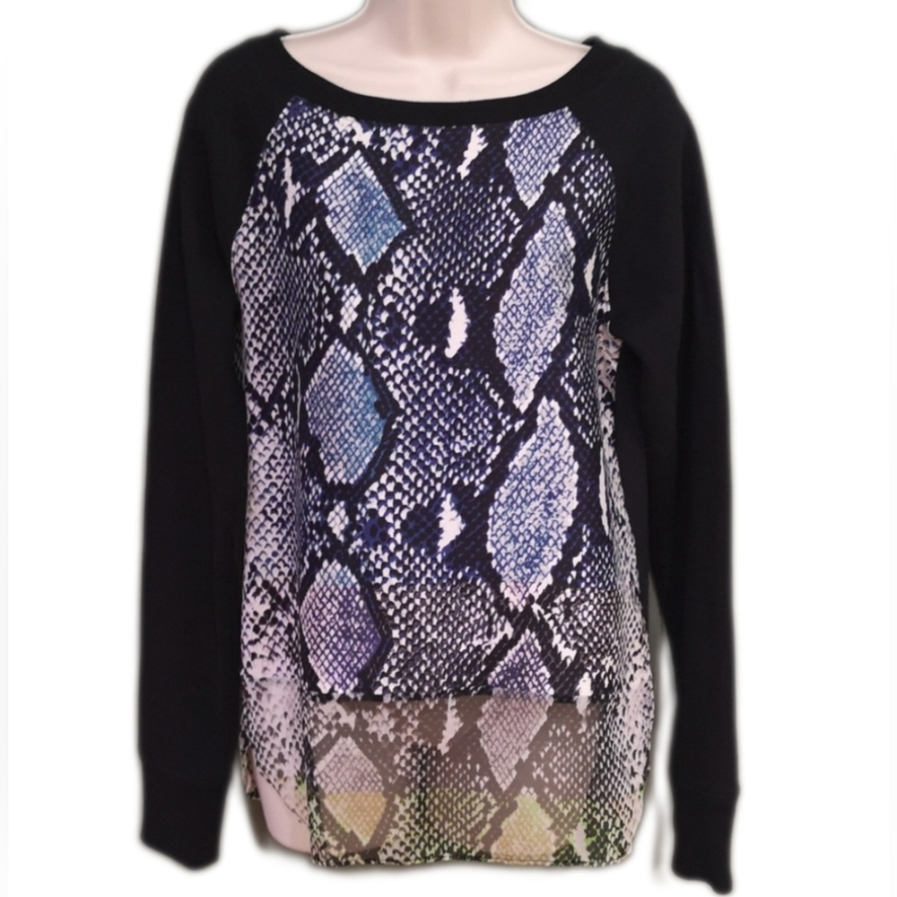 DVF Diane Von Furstenberg Silk Lisha Snake Print Boat Neck Long Sleeve Top M